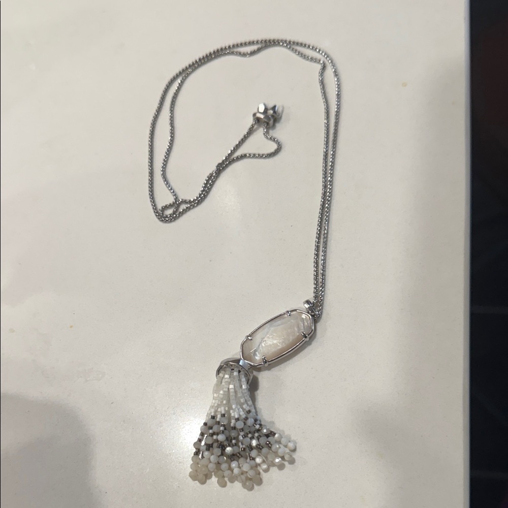 Kendra Scott Silver and White Tassel Necklace